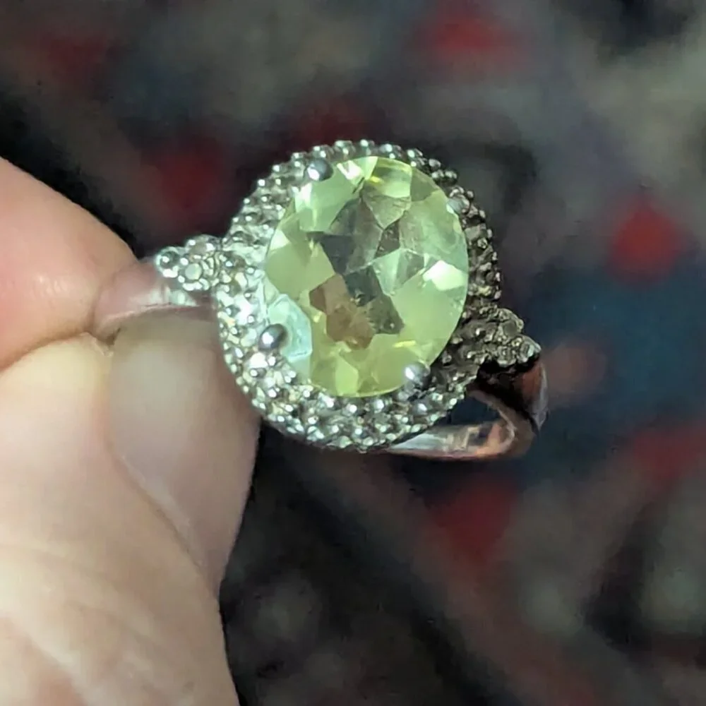 Solitaire Yellow Lemon Quartz Ring Raised‎ Rose Cut Faceted Silver 925 Chunky